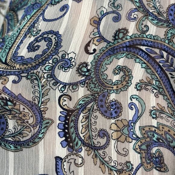 Tommy Hilfiger Sleeveless Paisley Ruffle Button Blouse Flowy Semi Sheer Sz Small - Picture 7 of 7